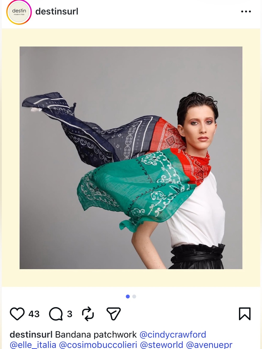Destin Patchwork Bandana Scarf in Green, Red & Navy made in Italy - Picture 9 of 10